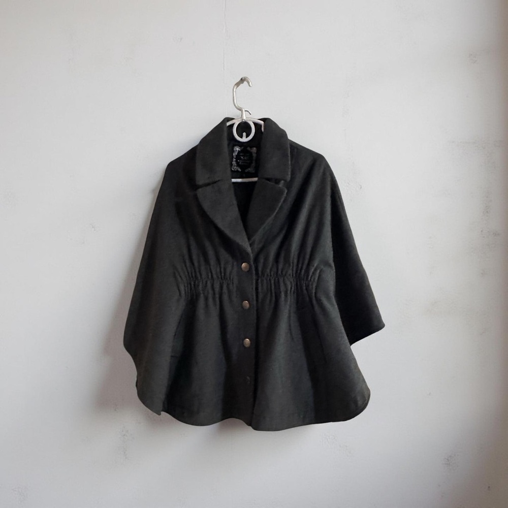 Yoki Black Cape-Style Jacket with Button Front